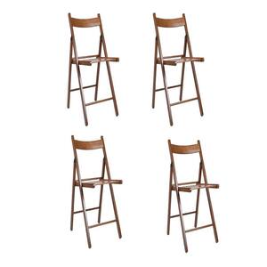 Walnut Brown Wooden Frame Folding Chair with Open Back (Set of 4)
