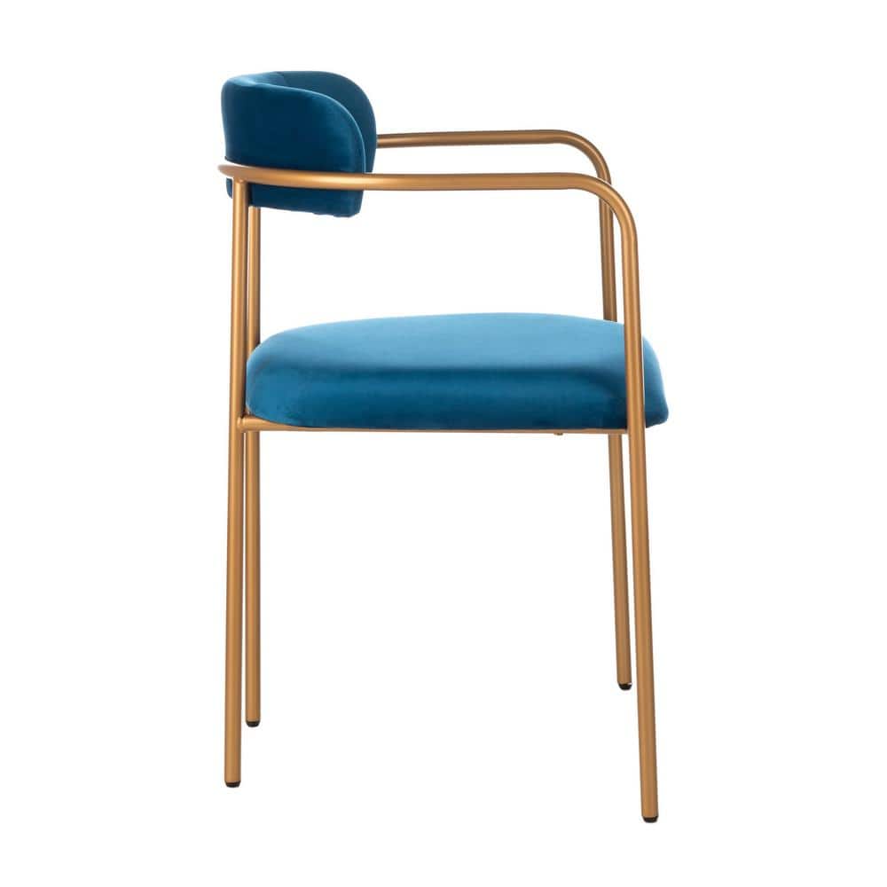 Elegant Navy Velvet and Gold Metal Upholstered Arm Chair