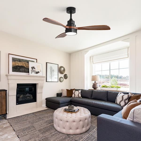 48 in. LED Indoor/Outdoor Wood Black Ceiling Fan with Light and Remote Control