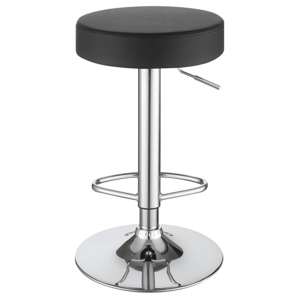 Black Faux Leather Adjustable Swivel Bar Stool with Chrome Base