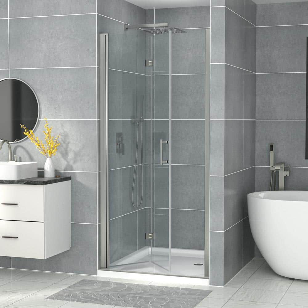 31.4" Brushed Nickel Semi-Frameless Bi-Fold Shower Door with Clear Glass