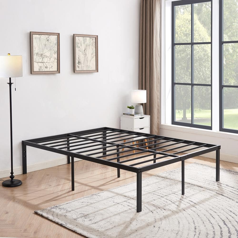 Bed Frames Black Metal Frame Full Platform Bed with Steel Slat，No Box Spring Needed, 14.4 Inch Platform Bed, Size 2 - thumbnail 5