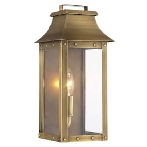 Manchester Collection 1-Light Aged Brass Outdoor Wall Lantern Sconce
