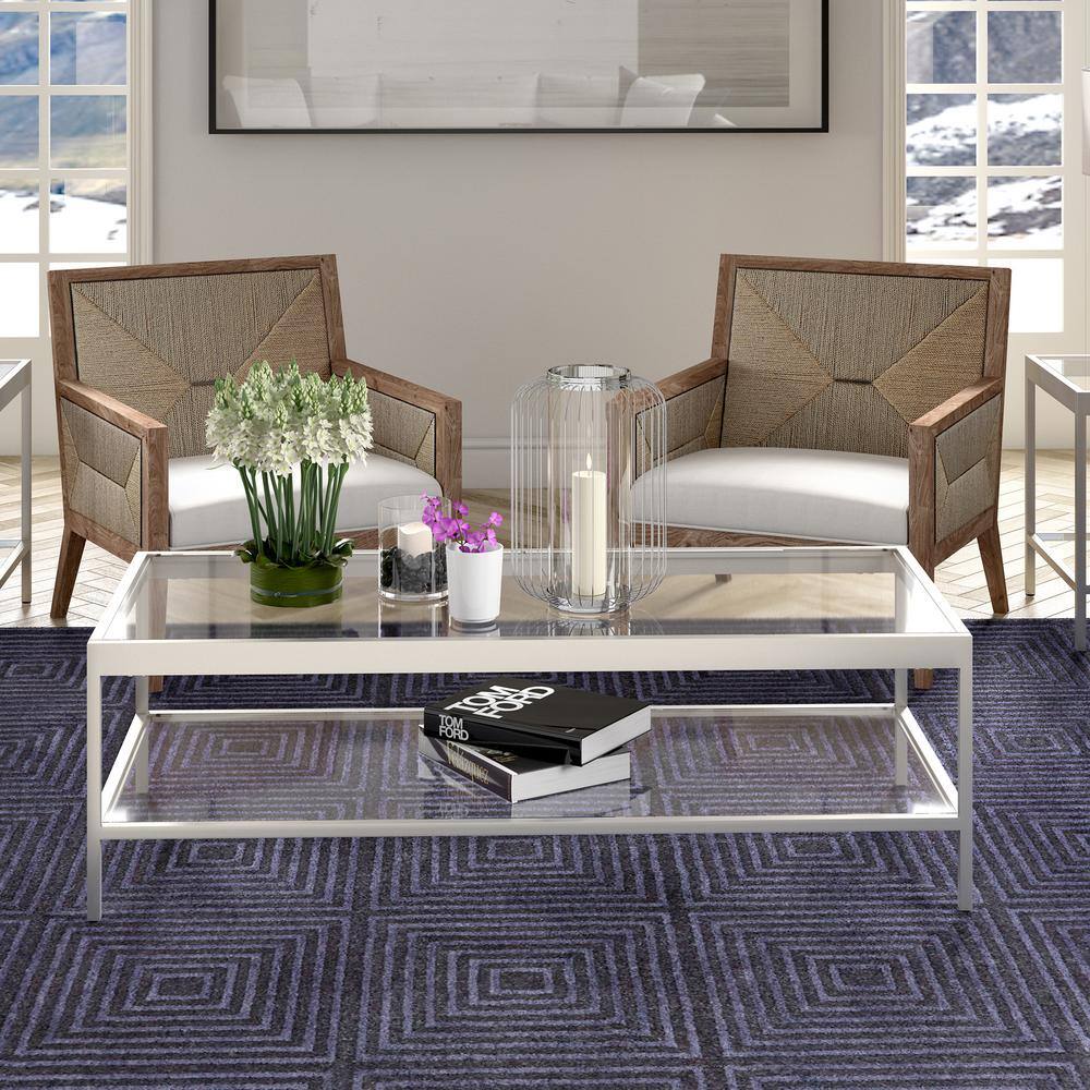 Satin Nickel 54'' Wide Rectangular Metal & Glass Coffee Table