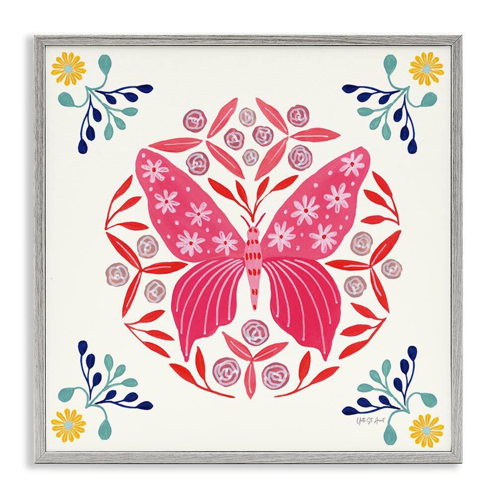 Pink Folk Butterfly by Yvette St. Amant Gray Framed Animal Giclee Art Print 17 in. x 17 in. price history on PriceWatchPro