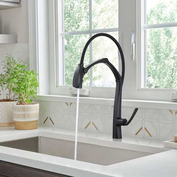 Single Handle Pull-Out Sprayer Kitchen Faucet with Magnetic Docking Spray Head and Deckplate Included in Matte Black