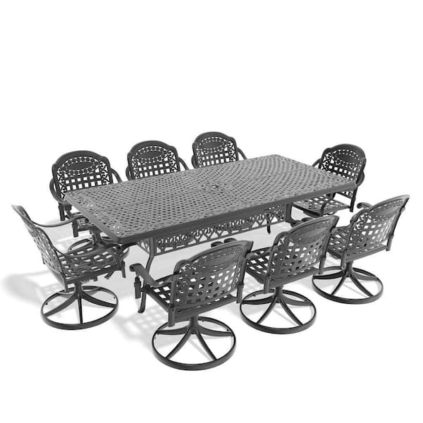 Willit Vintage 9-Piece Cast Aluminum Patio Outdoor Dining Set with