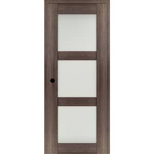 Vona 3-Lite 24 in. x 84 in. Right-Hand Frosted Glass Veralinga Oak Composite SolidCore Wood Single Prehung Interior Door