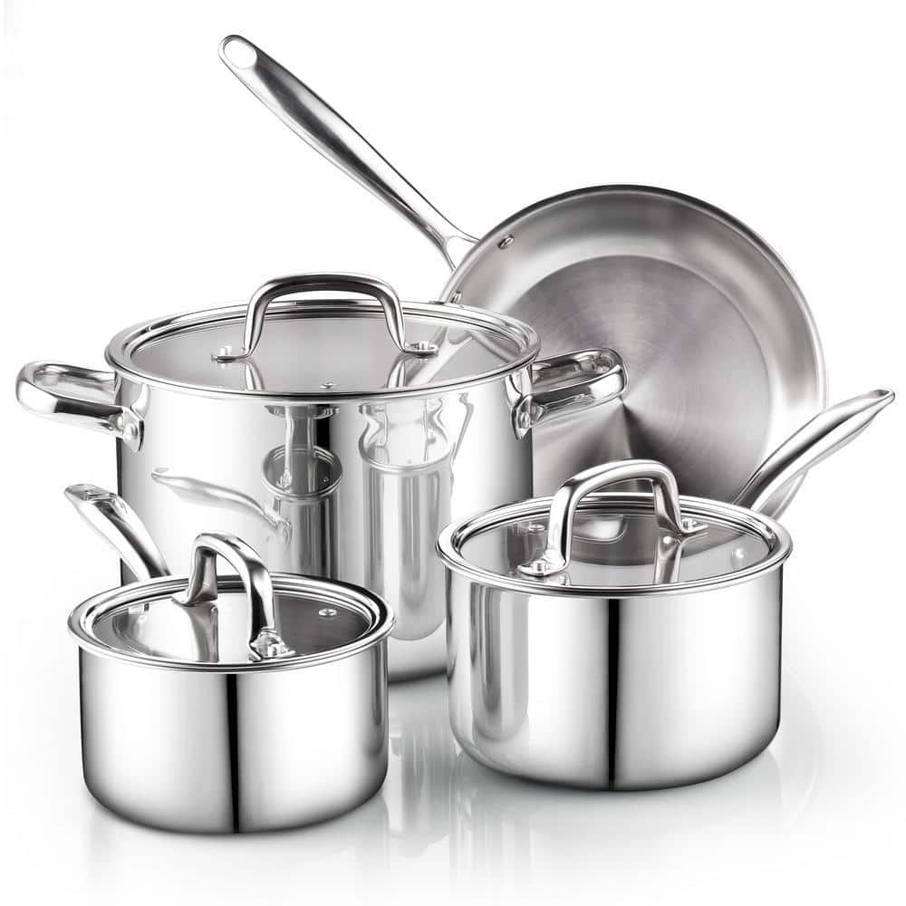 Cook N Home 7-Piece Tri-Ply Clad Stainless Steel Cookware Set