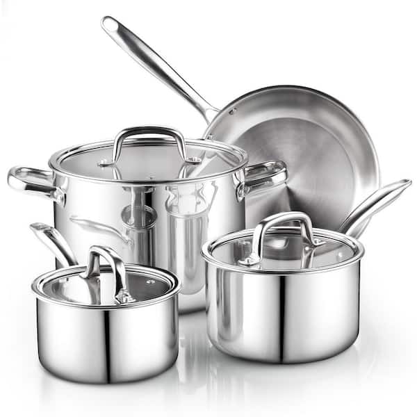 7-Piece Tri-Ply Clad Stainless Steel Cookware Set