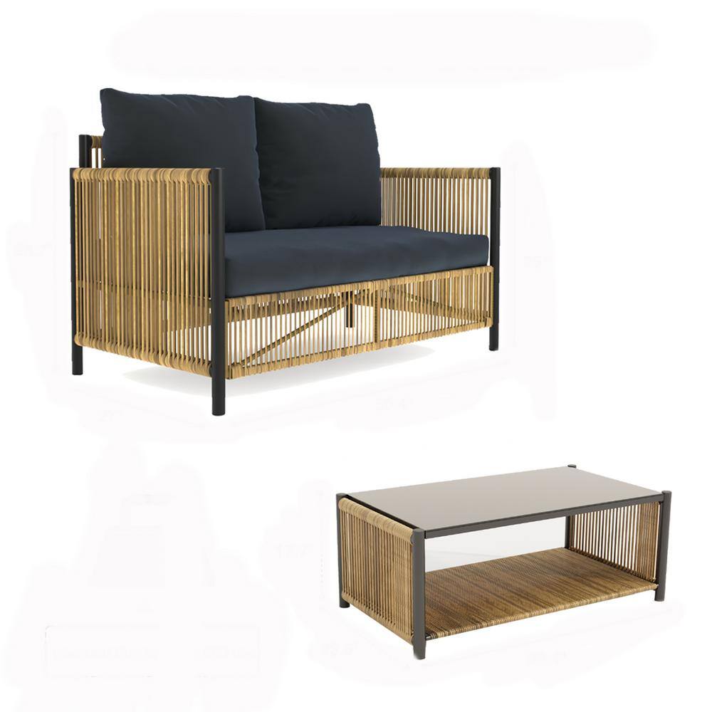 2-Piece PE Wicker Outdoor Couch Patio Room Sofa Set with Tempered Glass Table, Gray Cushion for Garden and Backyard price history on PriceWatchPro