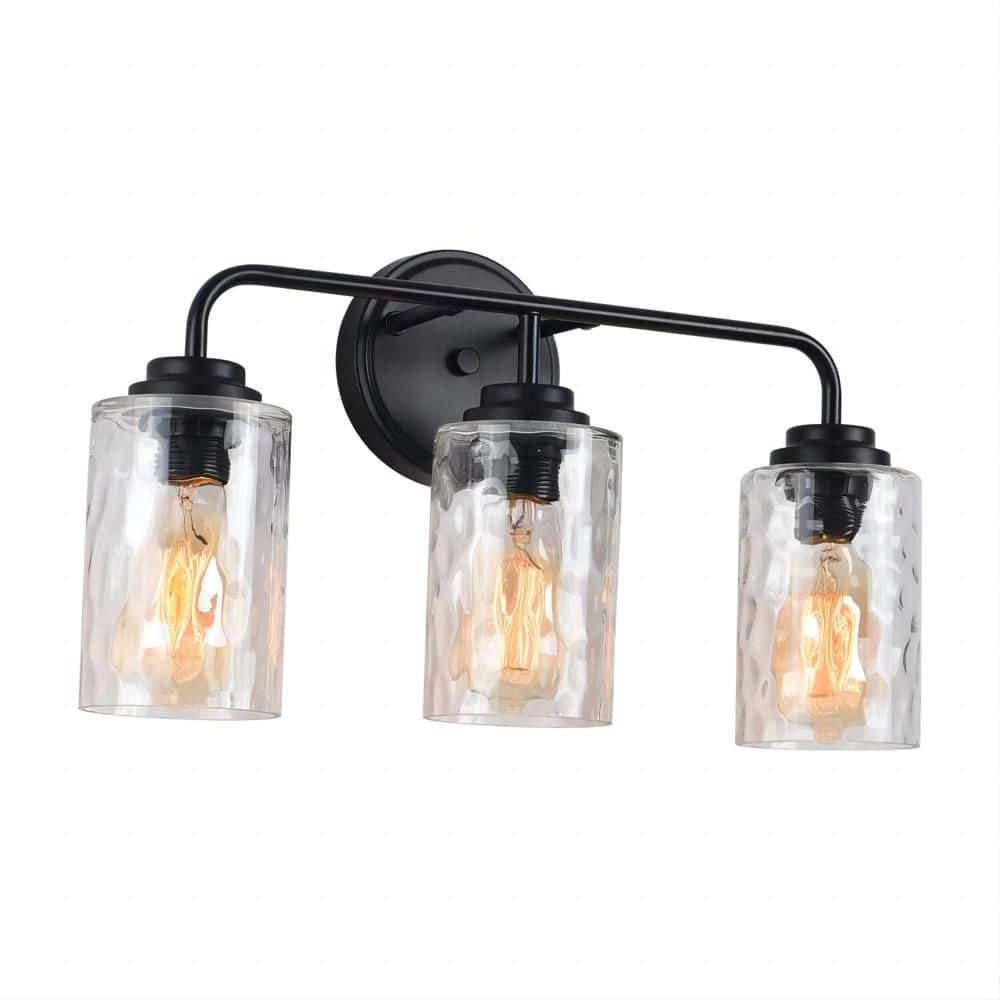 1-Piece 6 in. 3 Light Black Vanity Light with Clear Glass Glacier Shade (Bulb Not Included)) price history on PriceWatchPro