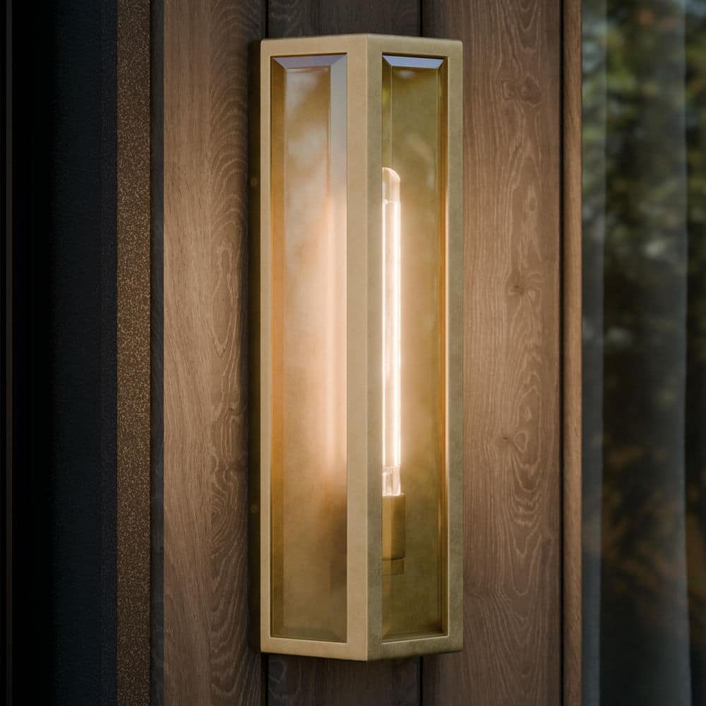 Berens 20 in. 1-Light Outdoor Wall Light with Clear Glass in Natural Brass price history on PriceWatchPro