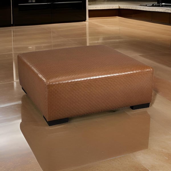 Benjara Brown and Black Faux Leather Square Accent Ottoman Medium