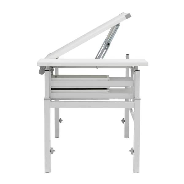 Seafuloy 45.67in.W White Steel Frame Adjustable Drafting Drawing Table with  Stool and 3 Drawers C-W34738470 - The Home Depot