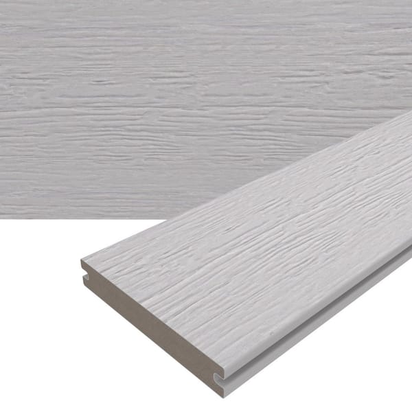 Magellan Plus 0.88 in. x 5.43 in. x 8 ft. Rustic and Wood Grain Icelandic Smoke White Grooved Composite Decking Board