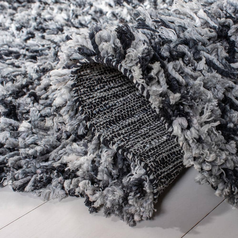 Handmade Black and Ivory Tufted Shag Rug, 8' x 10'