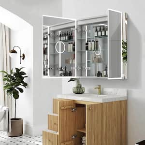 36 in. W x 30 in. H Rectangular Aluminum Recessed/Surface Mount LED Medicine Cabinet with Mirror, 3x Magnifying Mirror