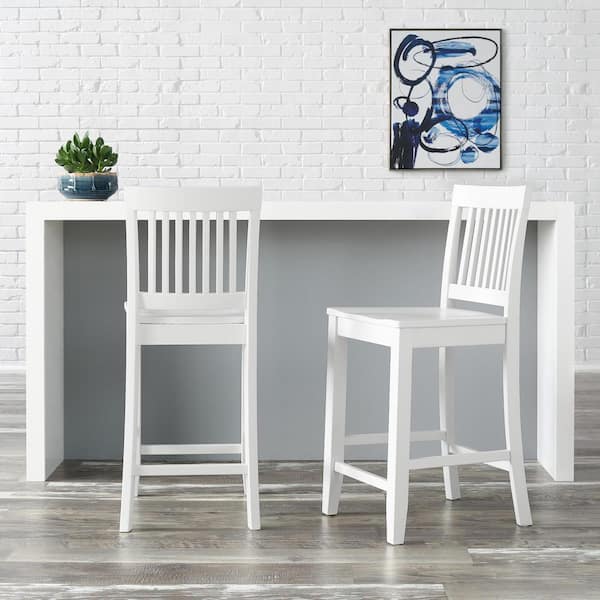 StyleWell 24.02 in. Scottsbury White Wood Counter Stool with Slat Back (1 piece) (39 in. H x 19 in. W)