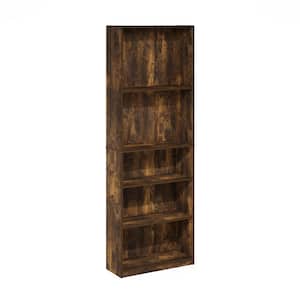 71.2 in.Amber Pine Wood 5-shelf Standard Bookcase. With Adjustable Shelves
