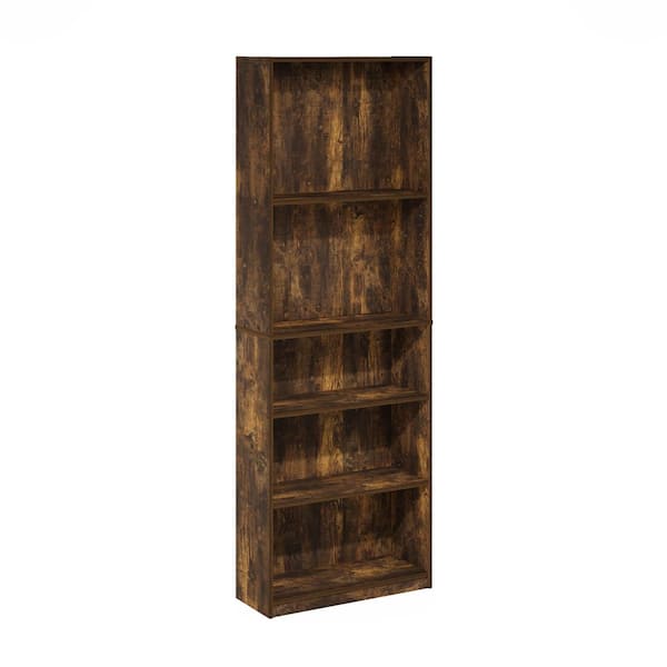 Furinno 71.2 in.Amber Pine Wood 5-shelf Standard Bookcase. With Adjustable Shelves