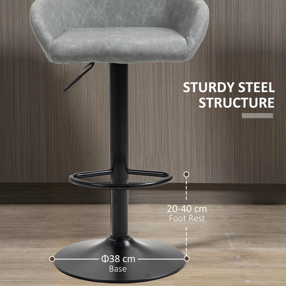 Gray Adjustable Swivel Bar Stools with Flared Arms, Set of 2