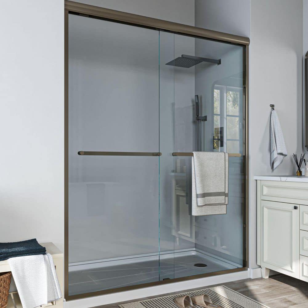 56 in. to 60 in. W x 72 in. H Sliding Framed Shower Door in Oil Rubbed Bronze with Clear Glass Double Sliding Reversible price history on PriceWatchPro