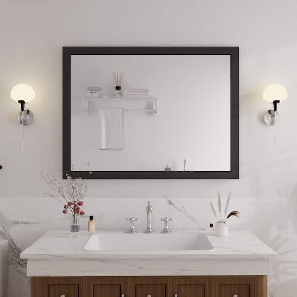 Modern Black 40 in W x 30 in. H Thick Metal Rectangle Framed Mirror