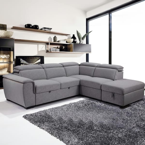 PRIMO INTERNATIONAL Joss 99 in. W 3-Piece Grey L Shaped Sectional Sofa ...