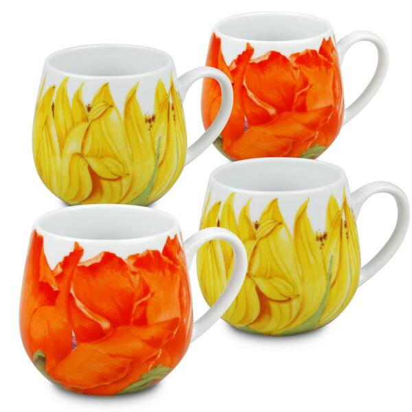 Unbranded Konitz 4-Piece Assorted Sunflower and Corn Poppy Porcelain Snuggle Mug Set