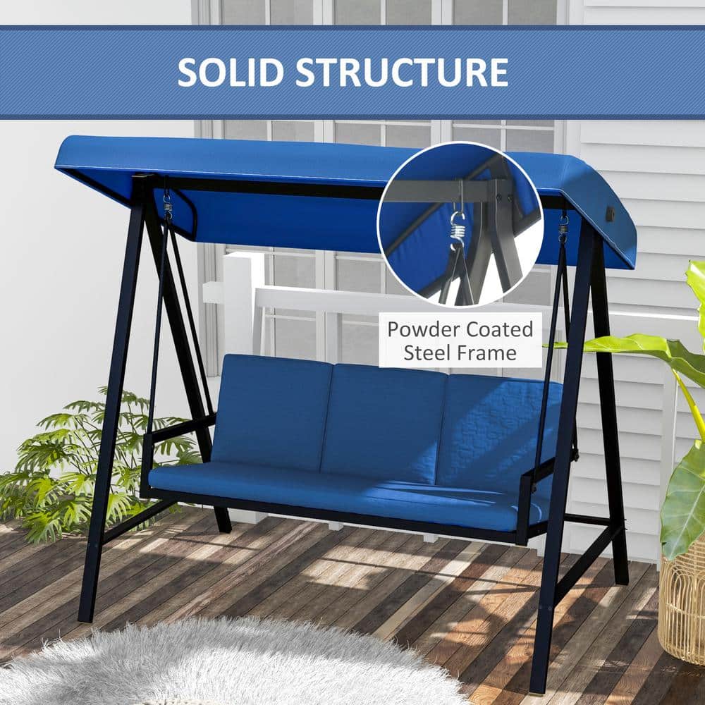Blue Metal 3-Seat Outdoor Porch Swing with Canopy