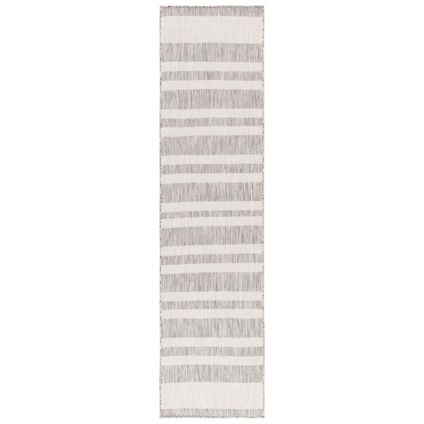 Beach House Gray/Ivory 2 ft. x 8 ft. Striped Distressed Indoor/Outdoor Runner Rug