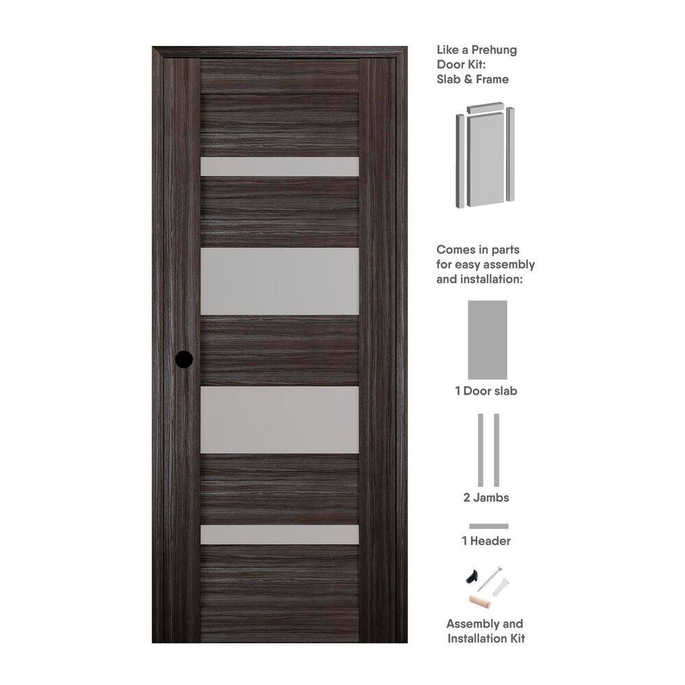 24 in. x 84 in. Mirella Right-Hand Solid Core 5-Lite Frosted Glass Gray Oak Wood Composite Single Prehung Interior Door price history on PriceWatchPro