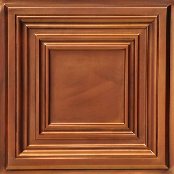 FROM PLAIN TO BEAUTIFUL IN HOURS Washington Square 2 ft. x 2 ft. PVC Glue-Up or Lay-In Faux Tin Ceiling Tile in Aged Copper