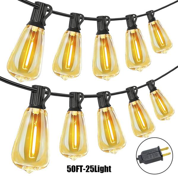 WYZM Outdoor String Lights 25 Shatterproof Bulbs 50 ft. IP65 Weatherproof  for Outside, Patio, Backyard E12-I - The Home Depot