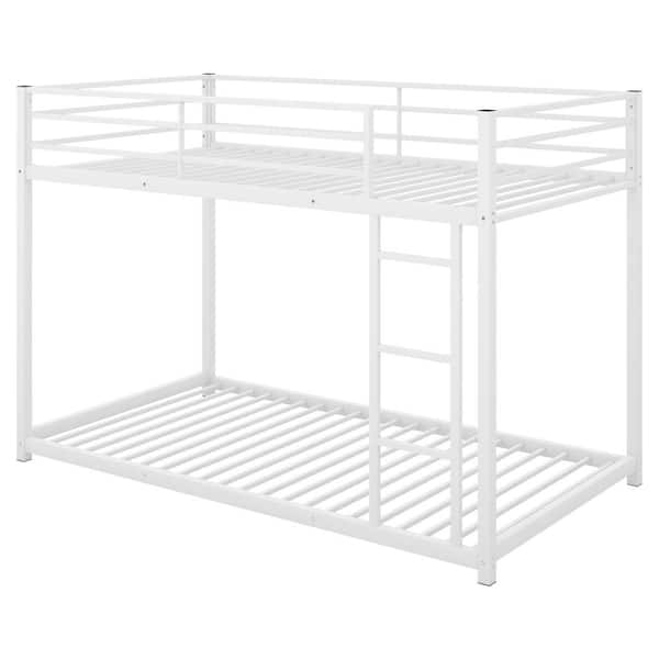 Polibi Twin over Twin Metal Bunk Bed with Ladder,White