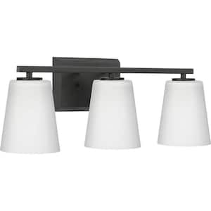 Vertex Collection 20.87 in. 3-Light Matte Black Etched White Glass Contemporary Vanity Light