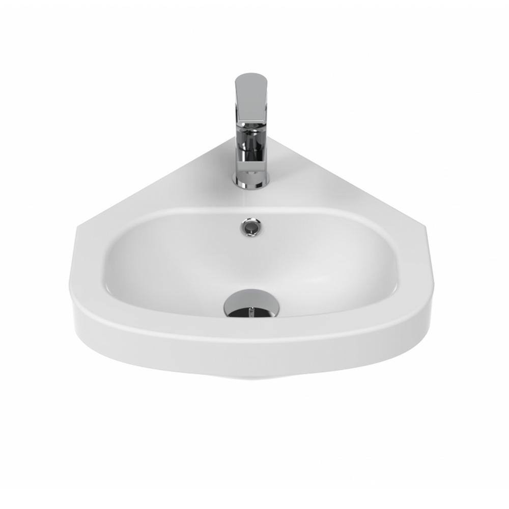Glossy White Ceramic Wall-Mount Corner Vessel Sink