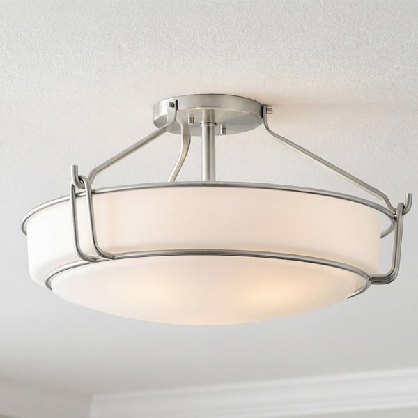 Alkire 22 in. 4-Light Brushed Nickel Hallway Transitional Semi-Flush Mount Ceiling Light with Frosted Glass