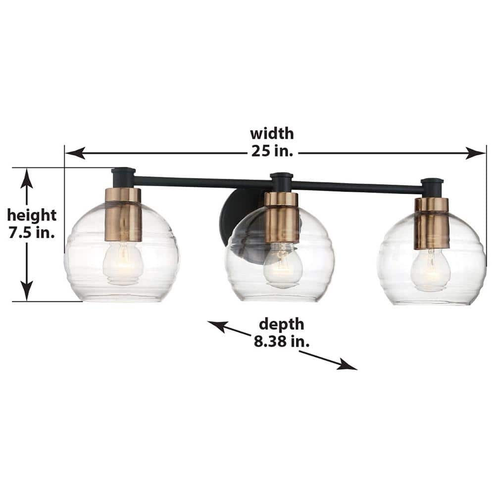 Sand Coal and Brushed Brass 3-Light Bath Vanity with Clear Glass