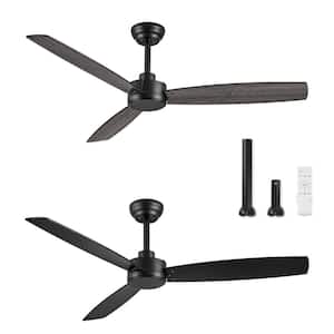 52 in. Indoor/Outdoor Black 3 Blade Modern Ceiling Fan with Remote (2-Pack)