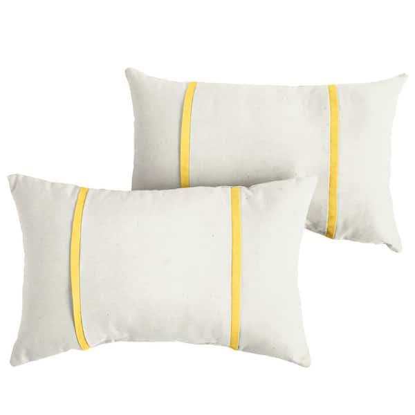 SORRA HOME Sunbrella Ivory with Sunflower Yellow Rectangular Outdoor Knife Edge Lumbar Pillows (2-Pack)