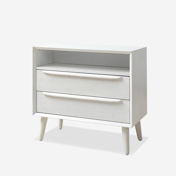 JAYDEN CREATION Leslie MidCentury Modern White 2Drawer Nightstand