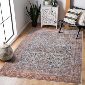 Mair 9 ft. X 12 ft. Brown, Off White, Blue, Mustard Traditional Persian Distressed Style Machine Washable Area Rug