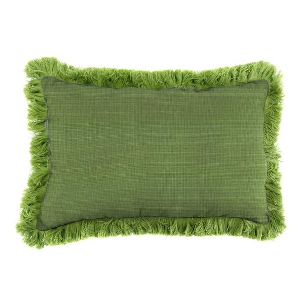 Jordan Manufacturing Sunbrella 9 in. x 22 in. Surge Cilantro Lumbar Outdoor Pillow with Gingko Fringe