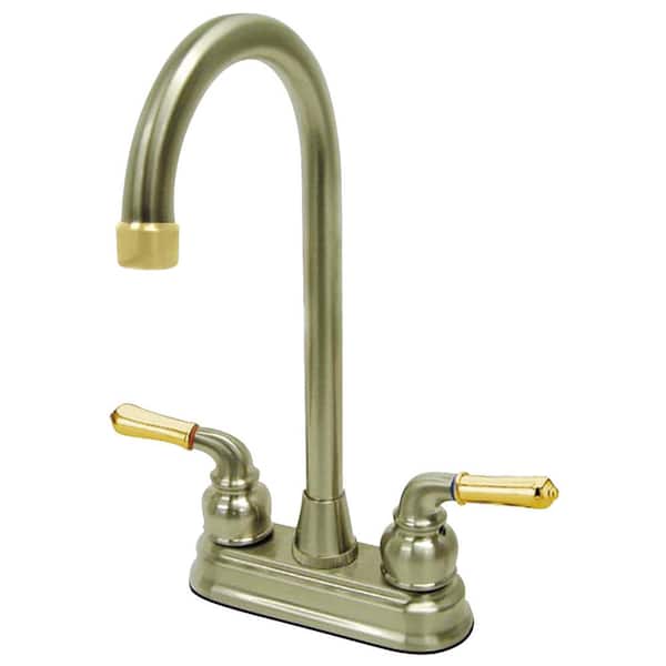 Kingston Brass Magellan 2-Handle Deck Mount Gooseneck Bar Prep Faucets in Brushed Nickel/Polished Brass