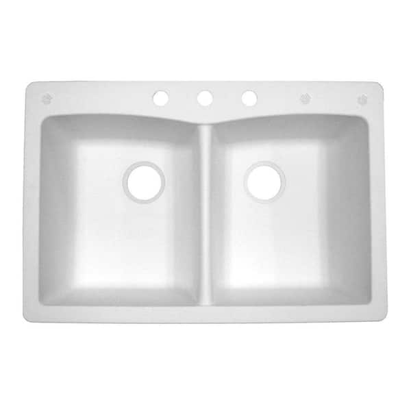 Glacier Bay Dual Mount Composite 33 in. 3-Hole Double Bowl Kitchen Sink in White