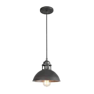 1-Light Dark Pewter Mini Pendant with Modern Industrial Dome Shade LED Compatible Barn Ceiling Pendant Light