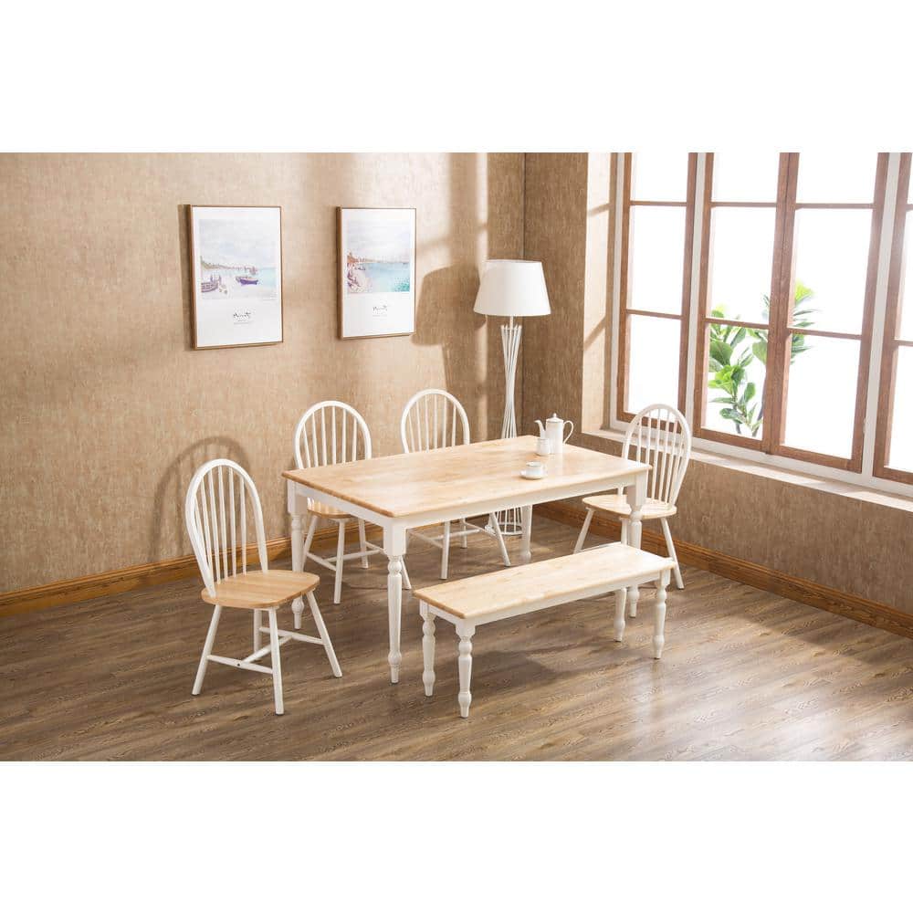 White and Natural Rubberwood Farmhouse Dining Table