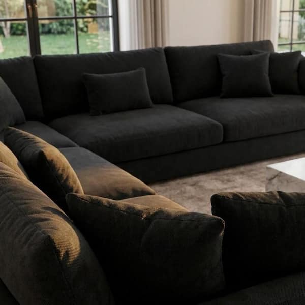 J&E Home 119.2 in. Slope Arm Linen L-shaped Oversized 4-Piece